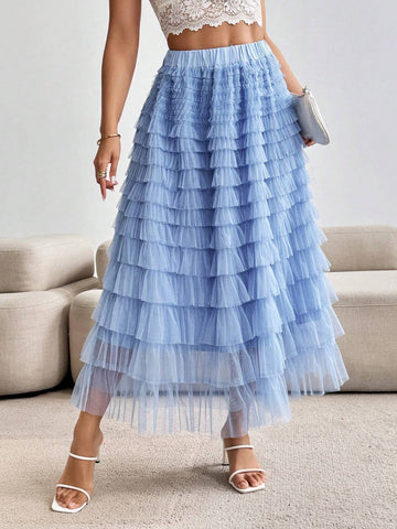 Privé Ladies' Solid Color Simple Daily Mesh Skirt