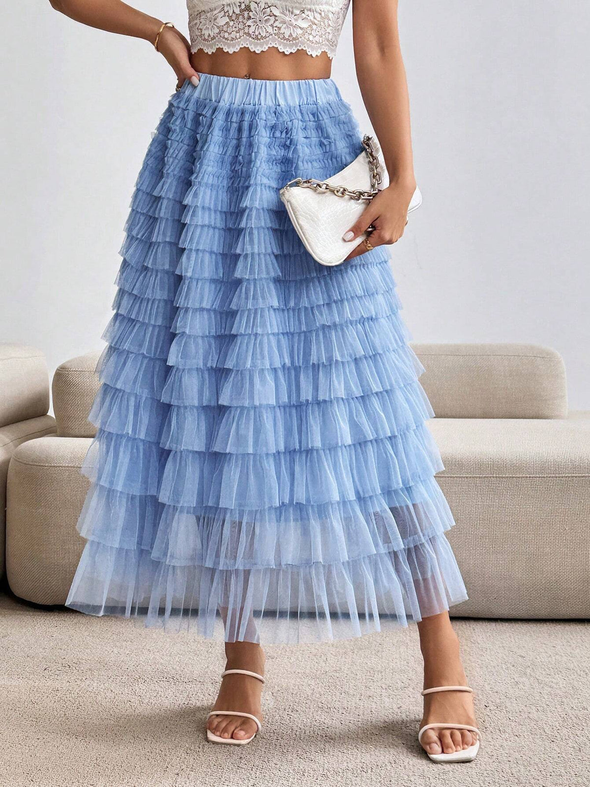 Privé Ladies' Solid Color Simple Daily Mesh Skirt