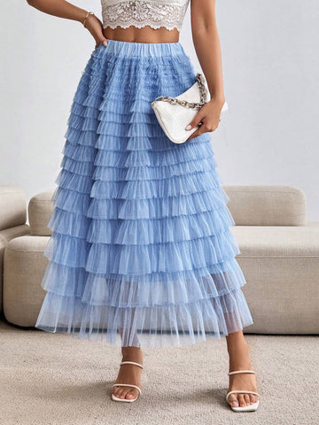 Privé Ladies' Solid Color Simple Daily Mesh Skirt