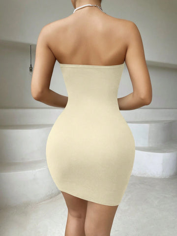 Ladies' Solid Color Simple Style Daily Strapless Dress