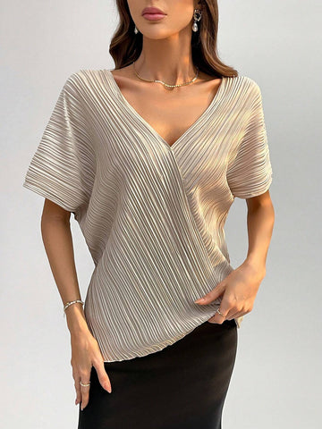 Privé Ladies' Solid Color Twist Front Batwing Sleeve Wrap Shirt
