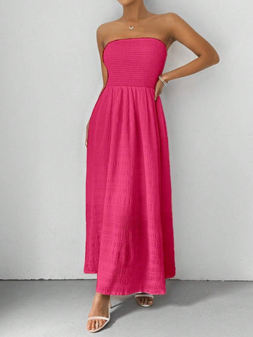 Ladies' Solid Texture Fabric Strapless A-Line Dress For Summer