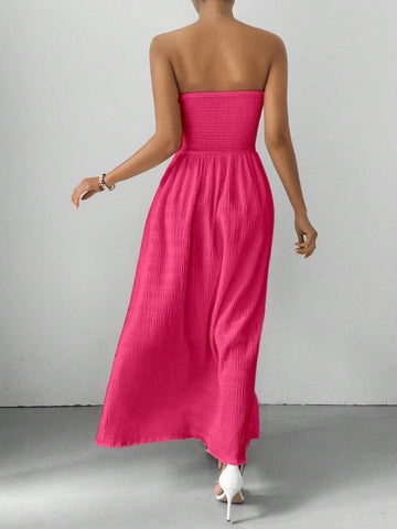 Ladies' Solid Texture Fabric Strapless A-Line Dress For Summer