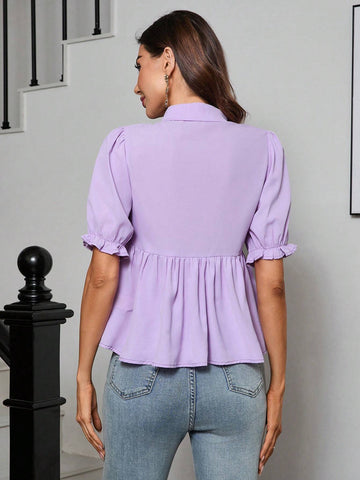 Privé Ladylike Ruffle Trim & Mushroom Pleat Trimmed Soft & Comfortable Women's Shirt