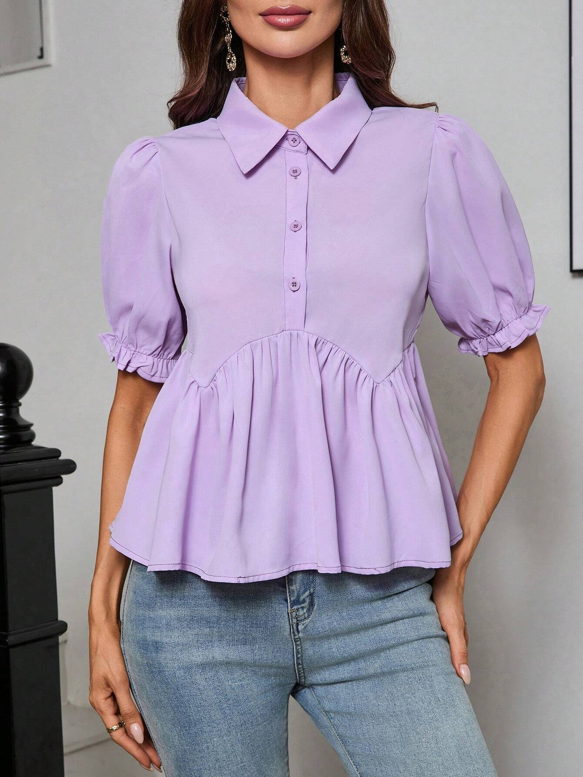 Privé Ladylike Ruffle Trim & Mushroom Pleat Trimmed Soft & Comfortable Women's Shirt