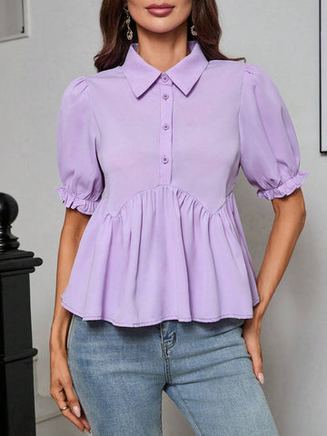Privé Ladylike Ruffle Trim & Mushroom Pleat Trimmed Soft & Comfortable Women's Shirt