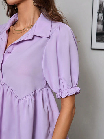 Privé Ladylike Ruffle Trim & Mushroom Pleat Trimmed Soft & Comfortable Women's Shirt