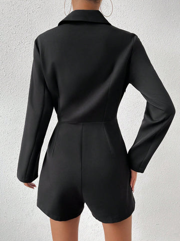 Lapel Neck Knot Side Wrap Romper