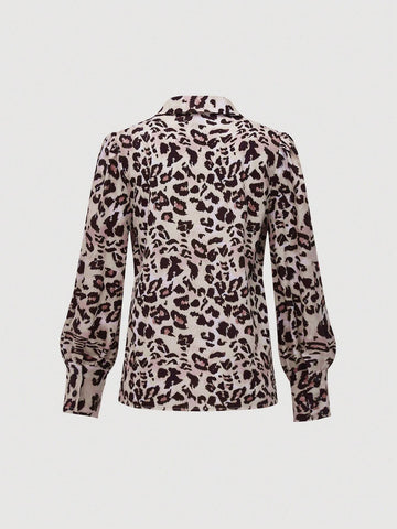 Privé Leopard Print Front Button Casual Long Sleeve Shirt