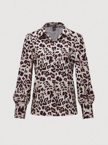Privé Leopard Print Front Button Casual Long Sleeve Shirt