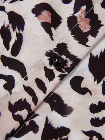 Privé Leopard Print Front Button Casual Long Sleeve Shirt
