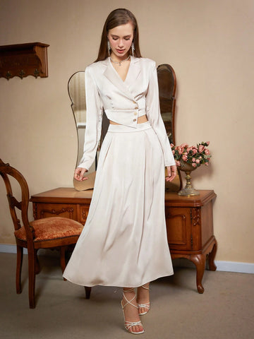 Long-Sleeved Two-Piece Set For Women With Metal Buckle At The Waist