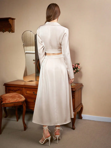 Long-Sleeved Two-Piece Set For Women With Metal Buckle At The Waist