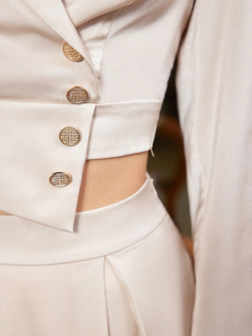 Long-Sleeved Two-Piece Set For Women With Metal Buckle At The Waist