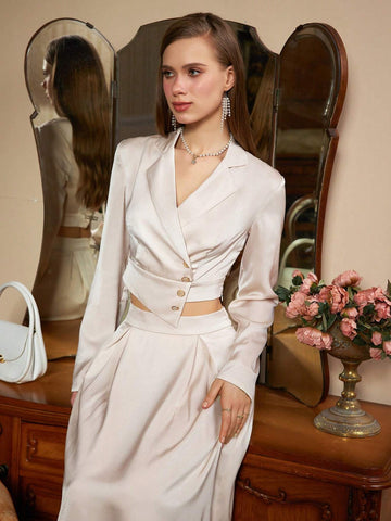 Long-Sleeved Two-Piece Set For Women With Metal Buckle At The Waist