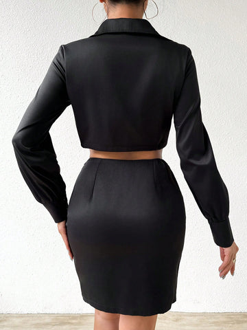 Long Sleeve Crop Top And Bodycon Skirt