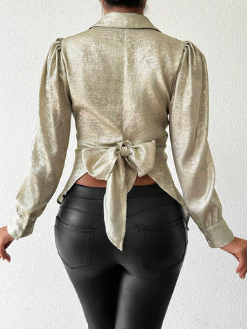 Privé Long Sleeve Shirt With Metallic Bowknot Back