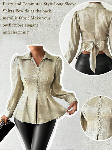 Privé Long Sleeve Shirt With Metallic Bowknot Back