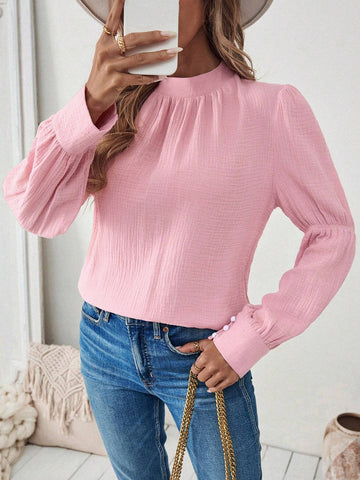 Privé Long Sleeve Solid Color Stand Collar Shirt