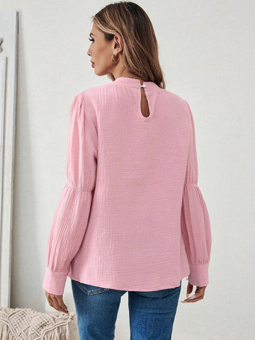 Privé Long Sleeve Solid Color Stand Collar Shirt