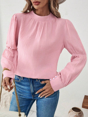 Privé Long Sleeve Solid Color Stand Collar Shirt