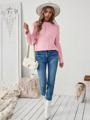 Privé Long Sleeve Solid Color Stand Collar Shirt