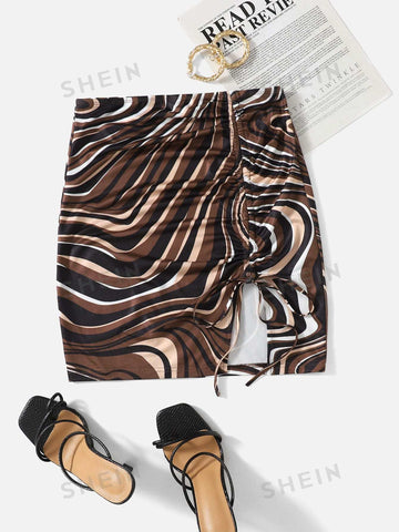 Privé Marble Print Drawstring Skirt