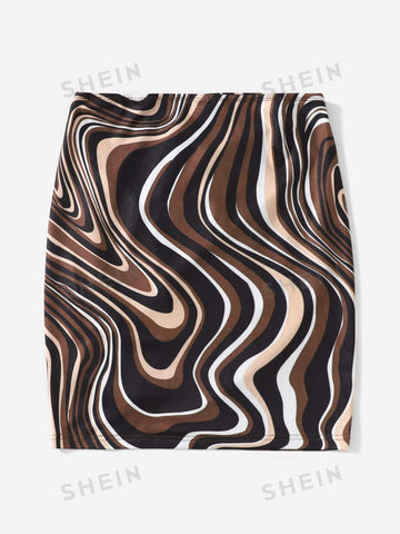 Privé Marble Print Drawstring Skirt