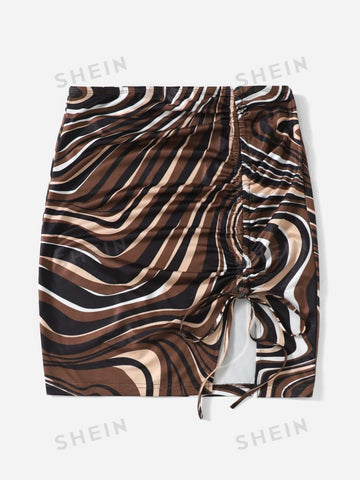 Privé Marble Print Drawstring Skirt