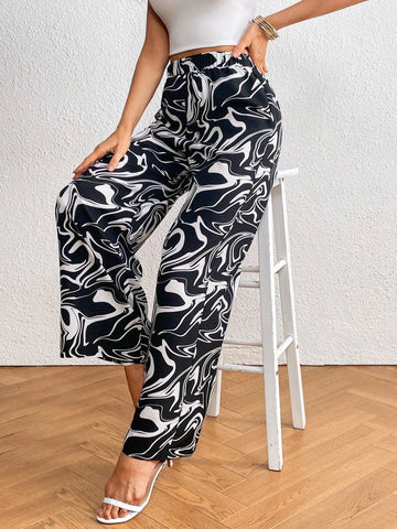 Privé Marble Print Wide Leg Pants