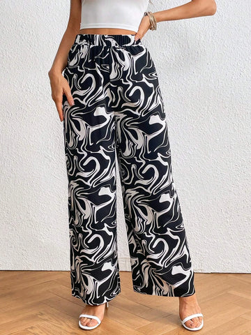 Privé Marble Print Wide Leg Pants