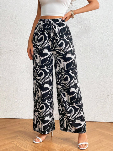 Privé Marble Print Wide Leg Pants