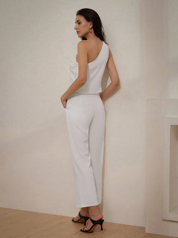 Minimalist Commuter Texture Shoulder Strap Waistcoat Vest Women's 2pcs Set