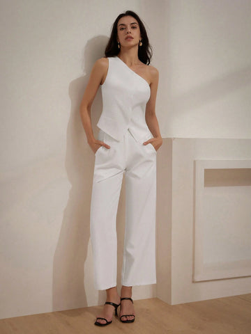 Minimalist Commuter Texture Shoulder Strap Waistcoat Vest Women's 2pcs Set