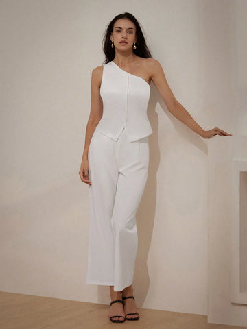 Minimalist Commuter Texture Shoulder Strap Waistcoat Vest Women's 2pcs Set