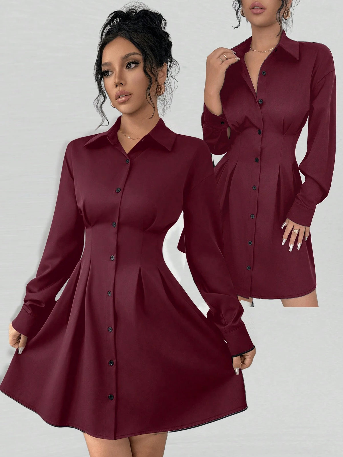 Minimalist Elegant Solid Color Knee-Length Dress With Collar