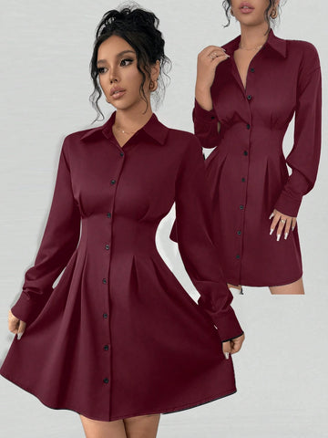 Minimalist Elegant Solid Color Knee-Length Dress With Collar