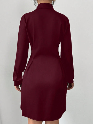 Minimalist Elegant Solid Color Knee-Length Dress With Collar