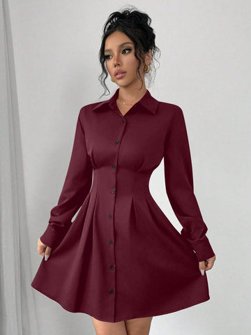 Minimalist Elegant Solid Color Knee-Length Dress With Collar