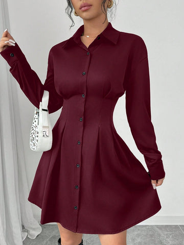 Minimalist Elegant Solid Color Knee-Length Dress With Collar