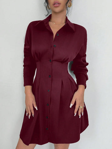 Minimalist Elegant Solid Color Knee-Length Dress With Collar