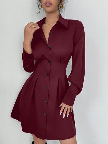 Minimalist Elegant Solid Color Knee-Length Dress With Collar