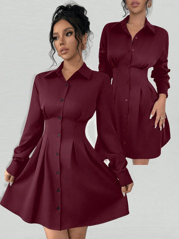 Minimalist Elegant Solid Color Knee-Length Dress With Collar