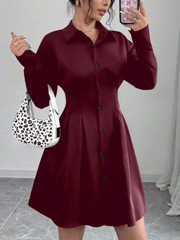 Minimalist Elegant Solid Color Knee-Length Dress With Collar