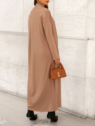 Mock Neck Split Thigh Dress & Open Front Coat