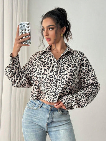 Privé New Stylish Leopard Print Lapel Long Sleeve Casual Blouse For Women, French Design