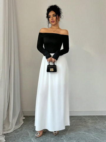 Off Shoulder Color-Blocking Dress
