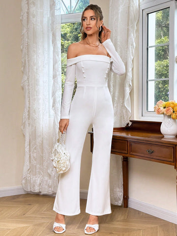 Off Shoulder Flare Leg Jumpsuit