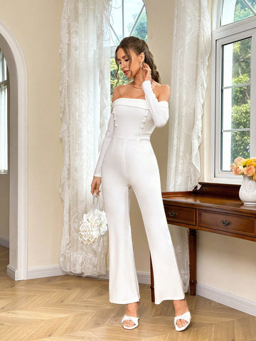 Off Shoulder Flare Leg Jumpsuit