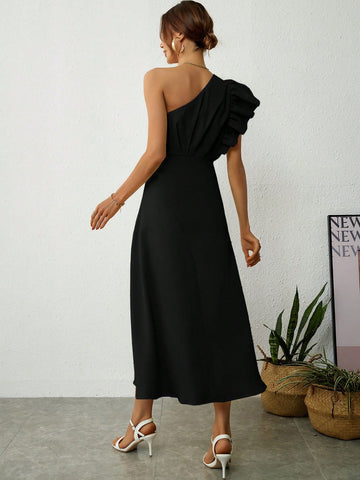 One Shoulder Ruffle Trim Dress